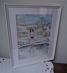 Obrazy - Anjelik -posol lásky (akvarel) (biely drevený rám) - 15060520_