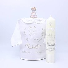 Detské oblečenie - Vyšívaná košieľka na krst "Sivo biely anjel s ružičkami" (set košieľka + sviečka + darčeková krabica) - 15060904_