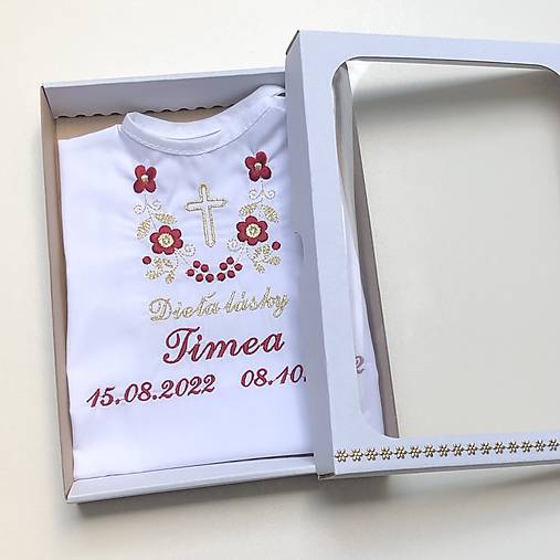 Detské oblečenie - Košieľka na krst  k14 bordová zlatá v darčekovom balení - 15059432_