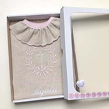 Detské oblečenie - Košieľka na krst  k10 ľanová ružová biela v darčekovom balení - 15059570_