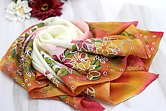  - Ručne maľovaná hodvábna šatka Púdrová ružová žltá - 15069427_