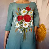 Šaty - Ľanové, ručne maľované šaty " Kytica s makmi a margarétkami " - 15069047_