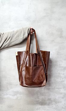 Veľké tašky - TMAVOHNEDÁ kožená shopper kabelka - 15076417_