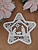 Dekorácie - Vianočná biela ozdoba na stromček z preglejky hviezdička - 15075476_