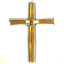 Dekorácie - Sklenený kríž na stenu zlatý vrstvený - 15072738_