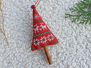 Dekorácie - Výpredaj! Vyšívané vianočné ozdoby Škoricovy stromček Jeleňe - 15072982_