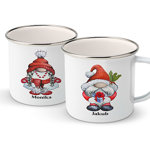 Nádoby - VIANOČNÝ double set smaltovaných hrnčekov  - 15074796_