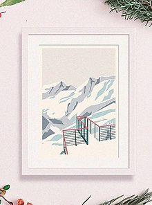 Grafika - Zimný print folkjord Lomnický štít - 15074173_