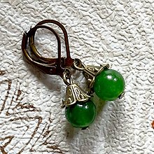 Náušnice - Green Jade Bronze Earrings / Náušnice so zeleným jadeitom N111 - 15078058_