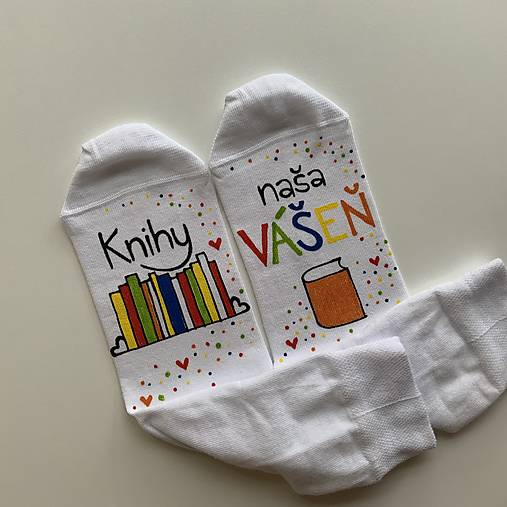 Maľované ponožky pre milovníčku kníh/knihovníčku/predajcu kníh