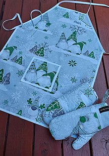 Detský textil - Vianočná zástera -zelení škriatkovia na sivej (Chlapčenská) - 15085578_