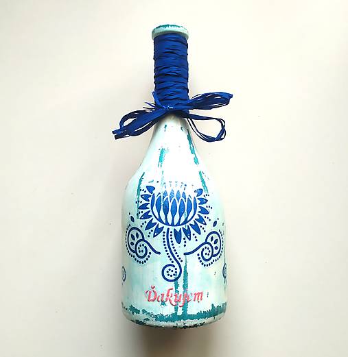 Nádoby - Víno v dekorovanej flaši, motív Ďakujem - 15081790_