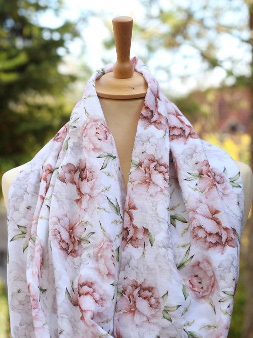 Jemný mušelínový dvojitý nákrčník z kvetinovej bavlny "Peony"