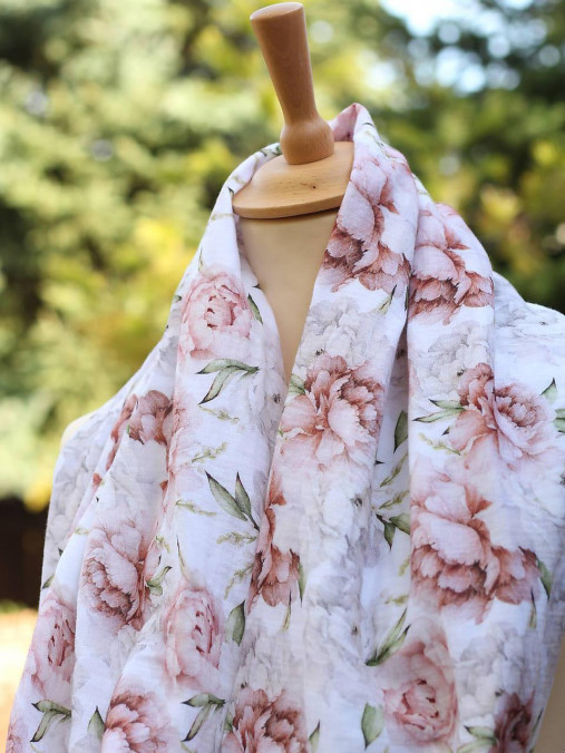 Jemný mušelínový dvojitý nákrčník z kvetinovej bavlny "Peony"