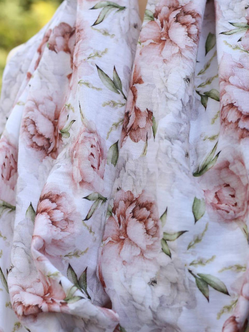 Jemný mušelínový dvojitý nákrčník z kvetinovej bavlny "Peony"