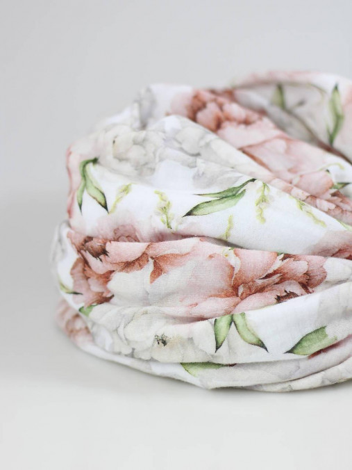 Jemný mušelínový dvojitý nákrčník z kvetinovej bavlny "Peony"