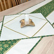 Úžitkový textil - KORNELIA - Zlaté bodky na smotanovej so zelenou - štvorcový obrus - 15082688_