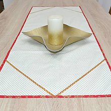 Úžitkový textil - KORNELIA - Zlaté bodky na smotanovej s červenou - obdĺžnikový obrus - 15085135_