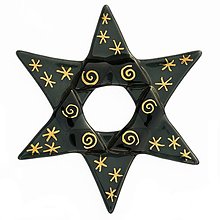 Dekorácie - Vianočná sklenená hviezda čierna - zlatá perokresba - 15081457_