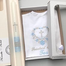 Detské oblečenie - Košieľka na krst k05 modrá strieborná v darčekovom balení a sviečka na krst modrá strieborná - 15082250_