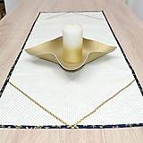 Úžitkový textil - KORNELIA - Zlaté bodky na smotanovej s modrou - obdĺžnikový obrus - 15086575_