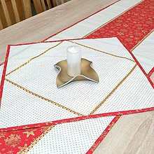 Úžitkový textil - KORNELIA - Zlaté bodky na smotanovej s červenou - štvorcový obrus - 15086148_