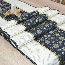 Úžitkový textil - KORNELIA - Zlaté vločky na modrej s bodkami   - stredový obrus - 15086275_