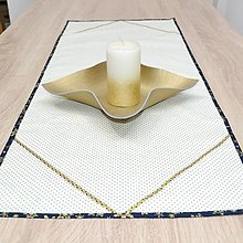 Úžitkový textil - KORNELIA - Zlaté bodky na smotanovej s modrou - obdĺžnikový obrus - 15086575_