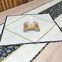 Úžitkový textil - KORNELIA - Zlaté bodky na smotanovej s modrou - štvorcový obrus - 15086996_