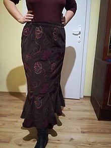 Sukne - Sukňa hnedá a zelená menčestrová (VÝPREDAJ - mozaiková sukňa hnedá s kvetinami) - 15089542_