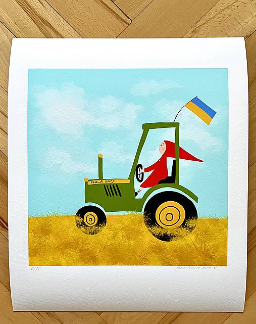 Red na traktore, giclée art print 36x30