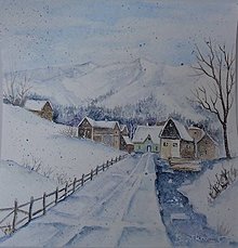 Obrazy - Zima na vidieku 2...(akvarel) (bez rámu) - 15097461_