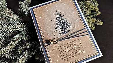 Papiernictvo - Krásne Vianoce modrý stromček pohľadnica - 15094933_