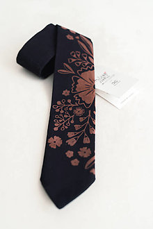 Pánske doplnky - Modrotlačová kravata Lúka - hnedá - 15099016_