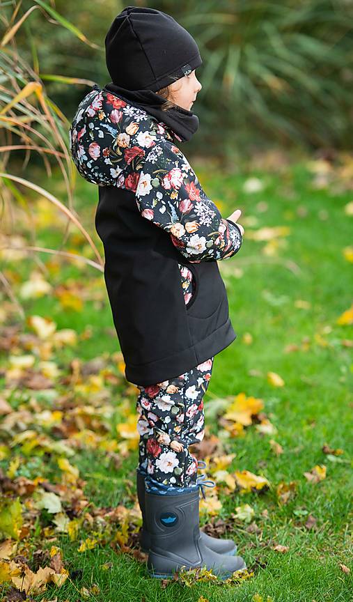 softshell nohavice kvet čierny klasický strih
