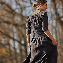 Šaty - Šaty Charlotte - boho antracit lněné s výšivkou - 15096518_
