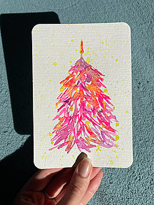 Obrazy - Vianočná pohľadnica, ručne maľovaná (Ružová) - 15101108_