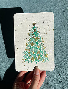 Obrazy - Vianočná pohľadnica, ručne maľovaná (Zlatá) - 15101119_