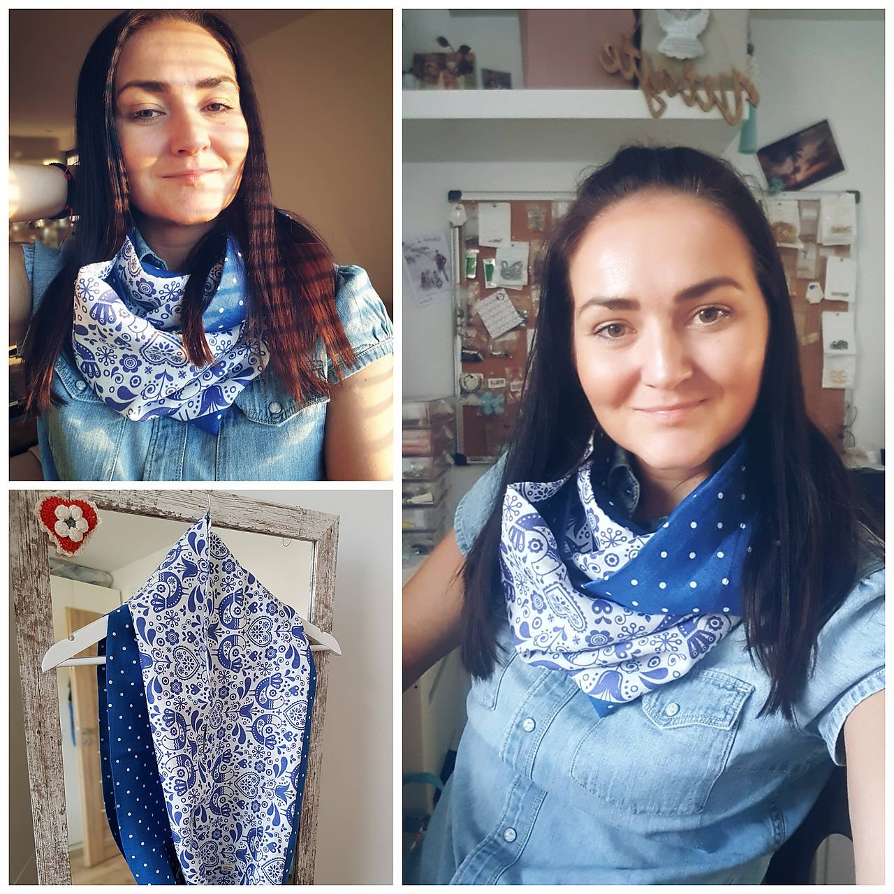 Dvojitý ľanový nákrčník "VTÁČIKY"