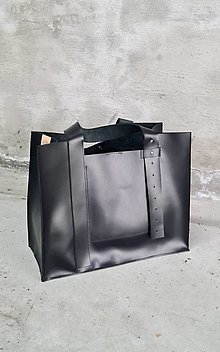 Veľké tašky - ČIERNA kožená shopper kabelka - 15100683_