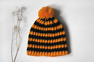 Čiapky, čelenky, klobúky - Brmbolcová čiapka ❄ (Žlto ~ čierna) - 15101855_