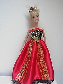 Hračky - Červeno zlaté šaty pre Barbie  - 15106890_