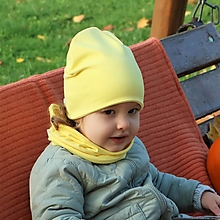 Detské čiapky - Žltý pastel úpletová čiapka, nákrčník alebo set (Set) - 15106737_