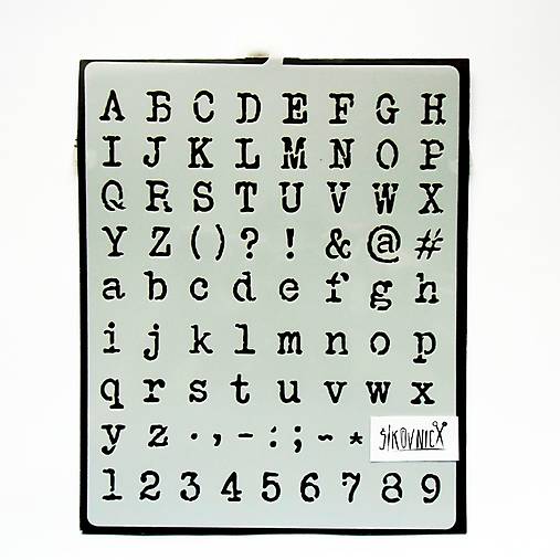 Šablóna Stamperia - 20x25 cm - abeceda, písací stroj