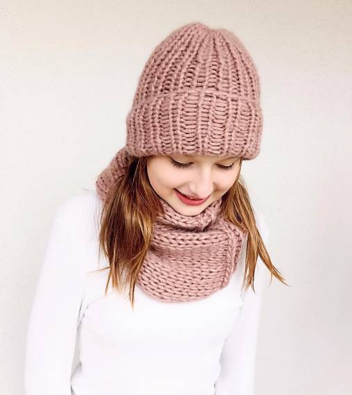 Čiapky, čelenky, klobúky - hrejivá čiapka z ALPAKY DUSTY ROSE - 15107537_