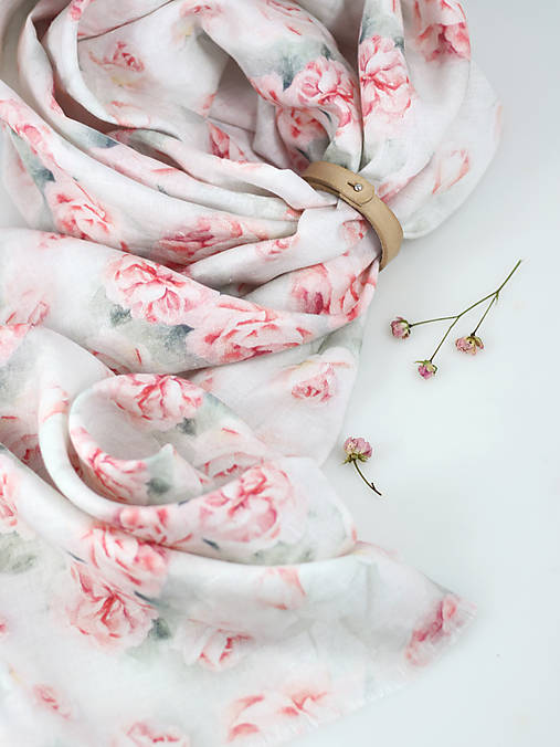 Exkluzívna jemná ľanová pôvabná šatka s kvetinovou potlačou "Rosalia"