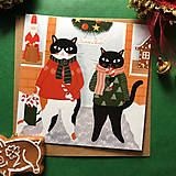  - Vianočná pohľadnica - Mlsné mačky 14x14 cm - 15106464_