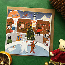 Papiernictvo - Vianočná pohľadnica - Vianočný trh 14x14 cm - 15106389_