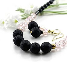 Sady šperkov - Sada šperkov Dorota v ružovo-čiernej kombinácii s lávou a hematitom - 15107599_