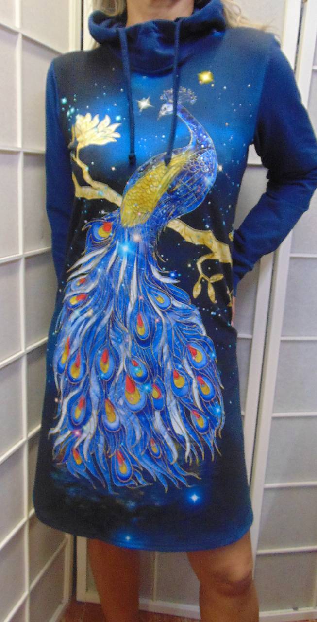 Mikinové šaty s kapucí - páv S - XXXL